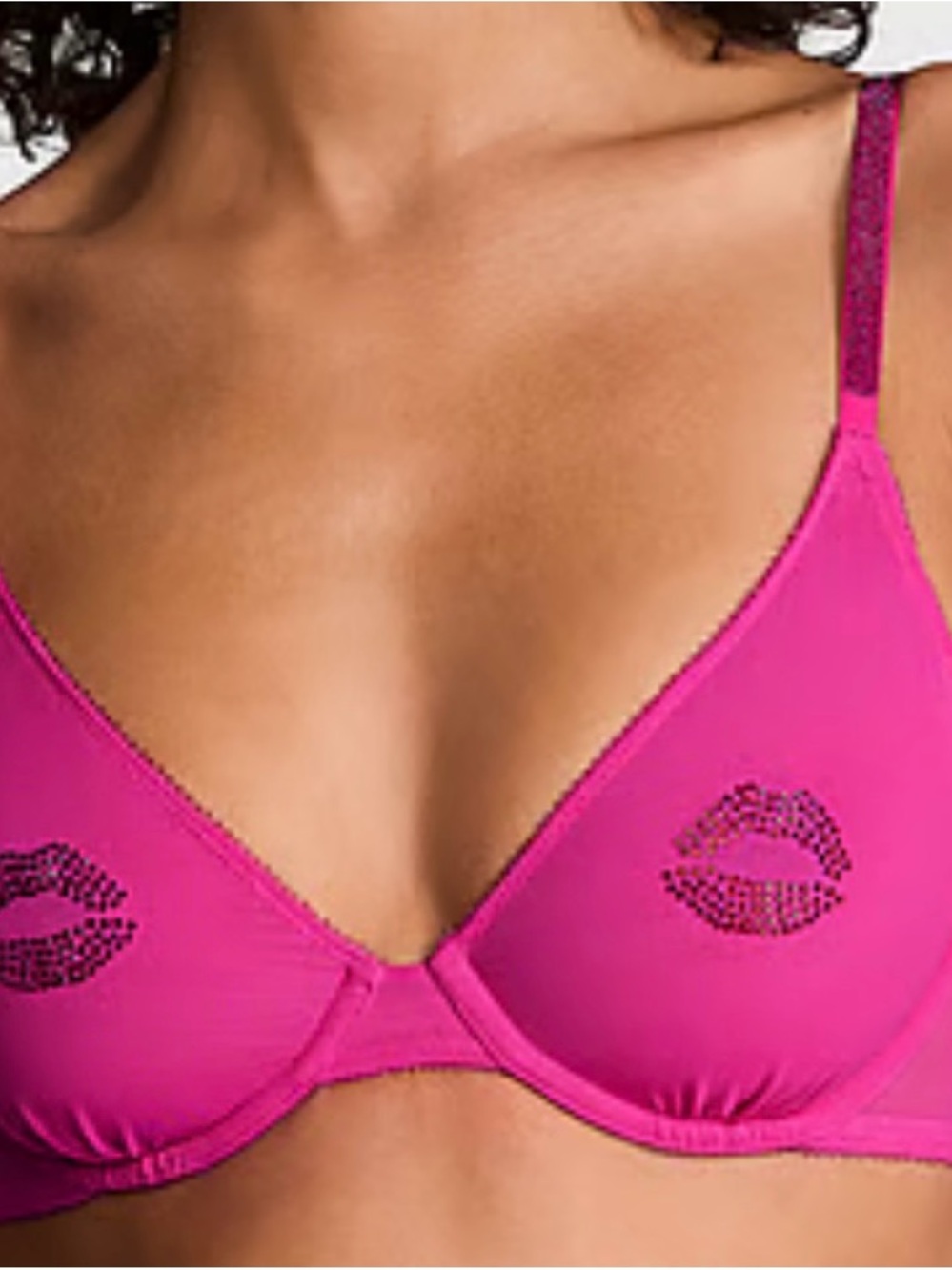 New Victoria's Very Sexy Secret 32DD Bling Sheer Shine Unlined Demi Lip KISS NWT